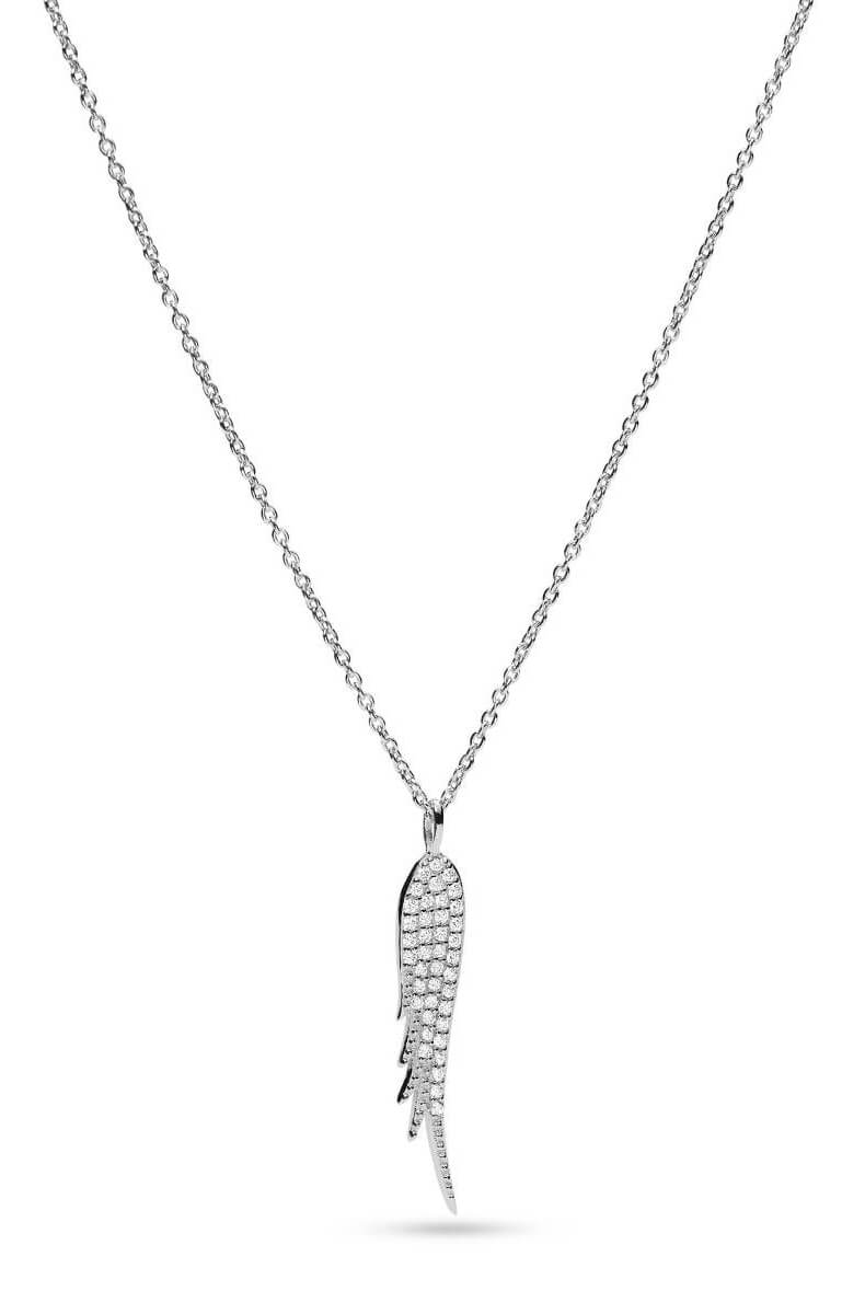 Fossil Gyengéd ezüst nyaklánc kristályokkal Angyal szárny JFS00535040 (lánc, medál)