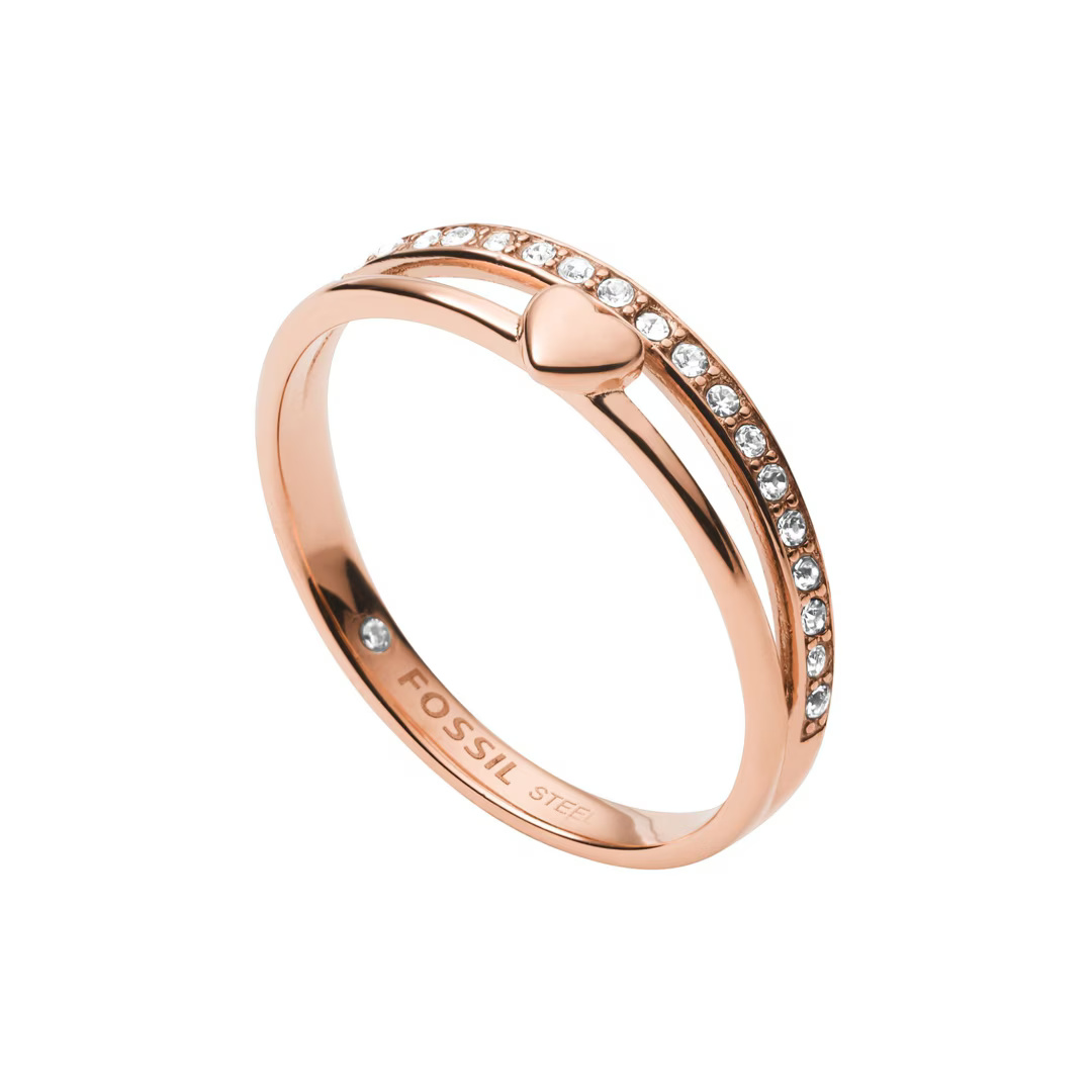 Fossil Romantický bronzový prsteň s kryštálmi JF03460791 49 mm