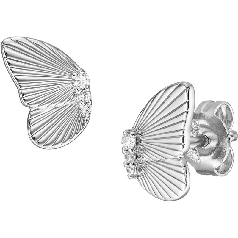 Fossil Slušivé strieborné náušnice Butterflies s kryštálmi JFS00621040
