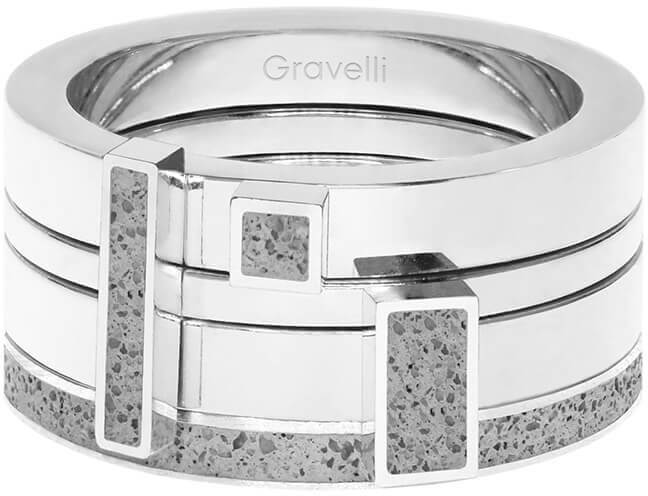 Gravelli Sada štyroch prsteňov s betónom Quadrium oceľová / sivá GJRWSSG124 56 mm