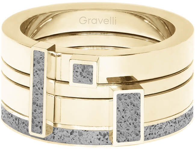 Gravelli Sada štyroch prsteňov s betónom Quadrium zlatá / šedá GJRWYGG124 50 mm