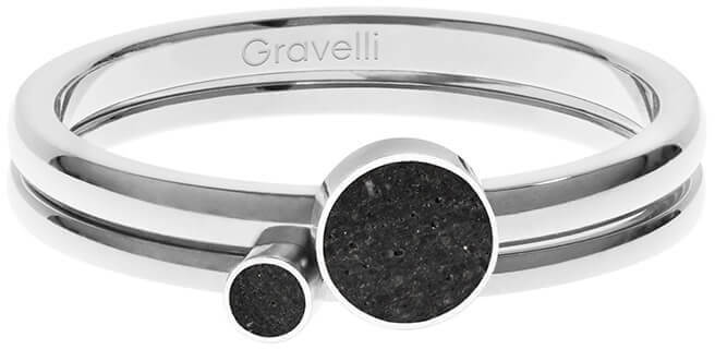 Gravelli Sada ocelových prstenů s betonem ocelová/černá Double Dot GJRWSSA108 56 mm