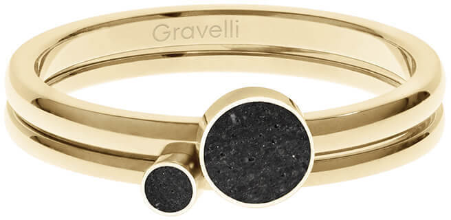 Gravelli Sada oceľových prsteňov s betónom Double Dot zlatá / čierna GJRWYGA108 53 mm