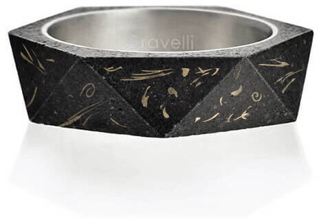 Gravelli -  Stylový betonový prsten Cubist Fragments Edition zlatá/antracitová GJRUFBA005 47 mm