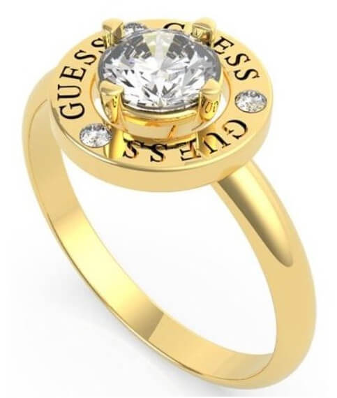 Guess Elegantní pozlacený prsten s krystalem UBR20047 54 mm