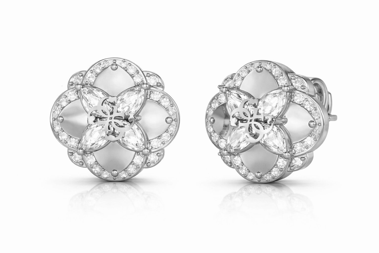 Guess Oceľové kôstkové náušnice so zirkónmi Wild Flower JUBE05504JWRHT/U