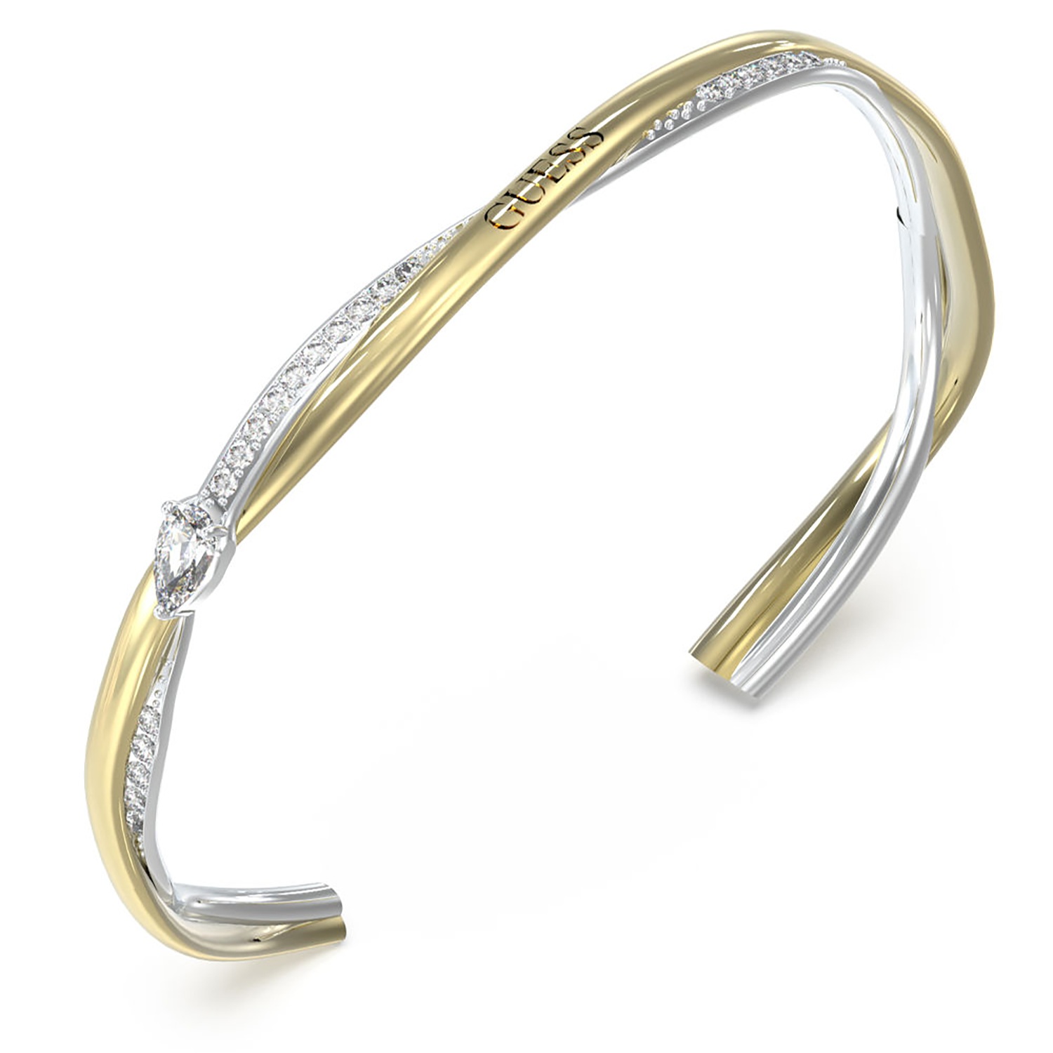 Guess Pevný bicolor náramek se zirkony Twist JUBB05069JWYGRH 5,5 cm