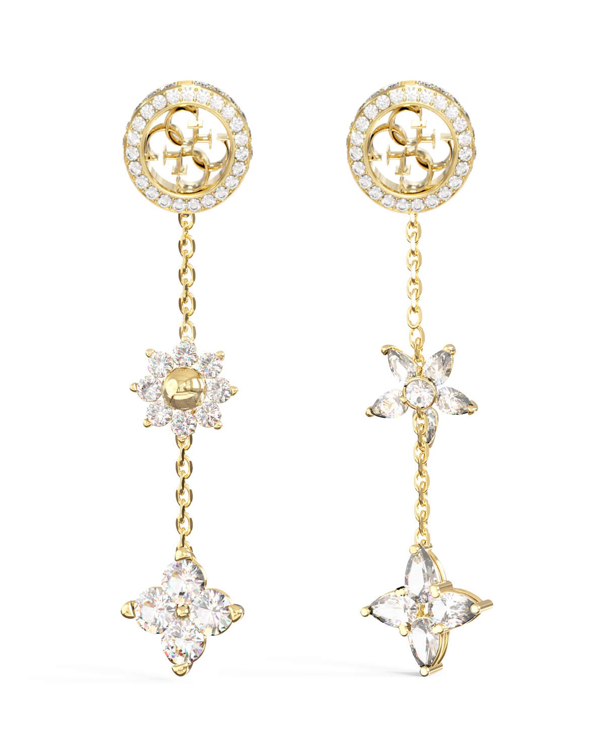 Guess Pozlátené visiace náušnice Kvety Secret Garden JUBE06036JWYGT/U