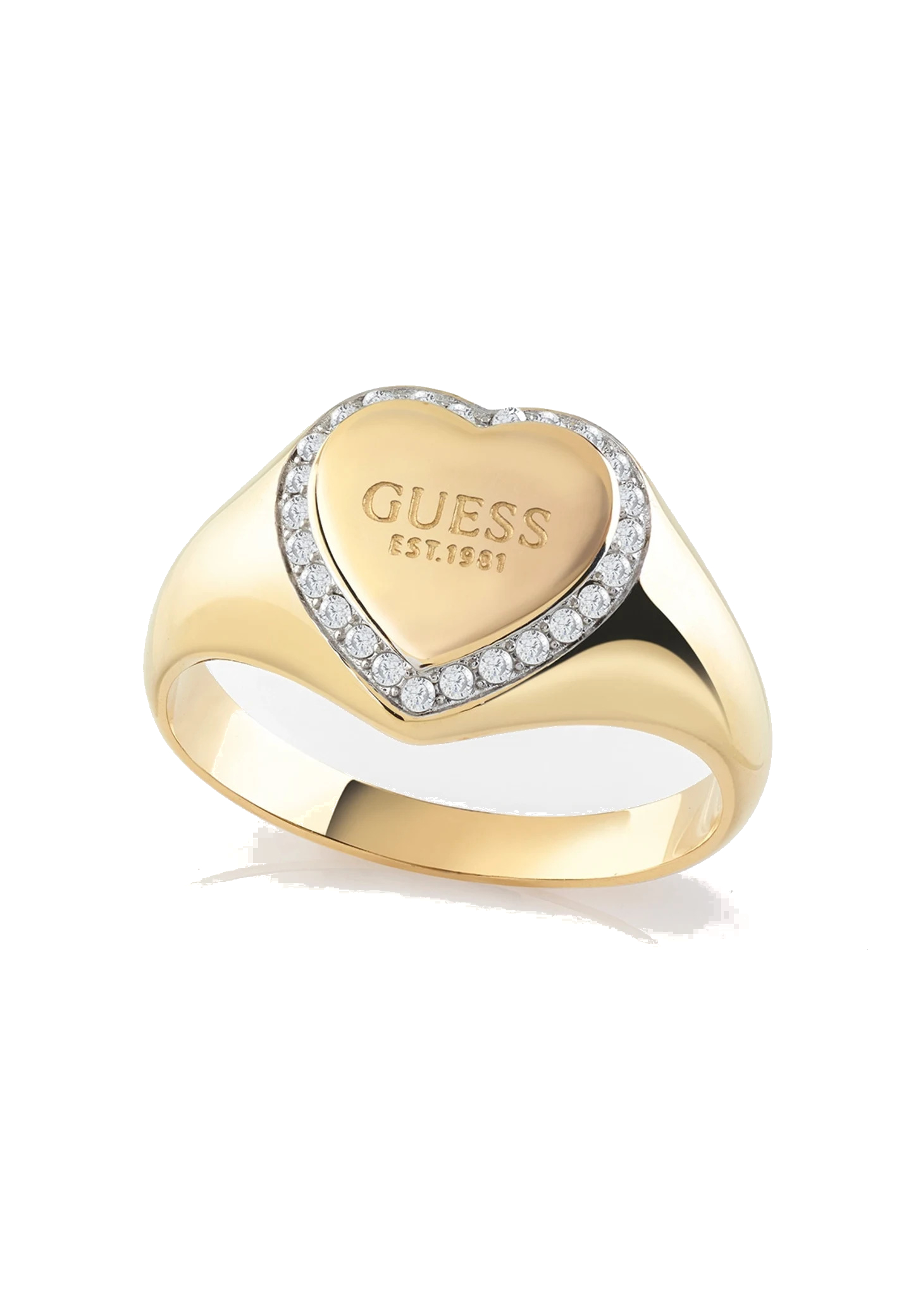 Guess Romantický pozlátený prsteň Fine Heart JUBR01430JWYG 56 mm