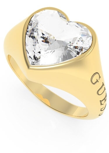 Levně Guess Romantický pozlacený prsten s třpytivým srdcem UBR70004 54 mm