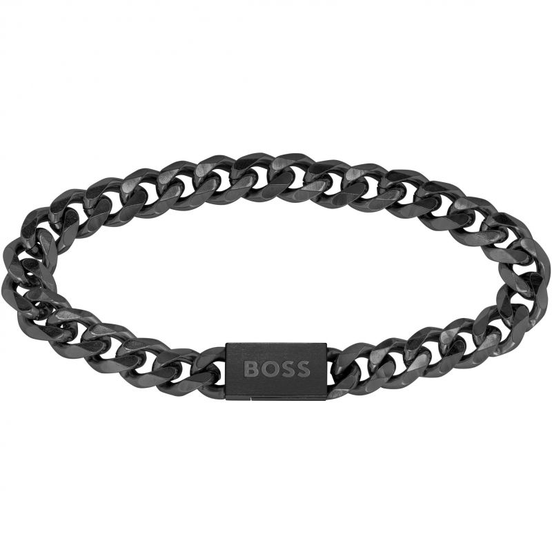 Levně Hugo Boss Stylový černý náramek pro muže Chain Link 1580145 19 cm