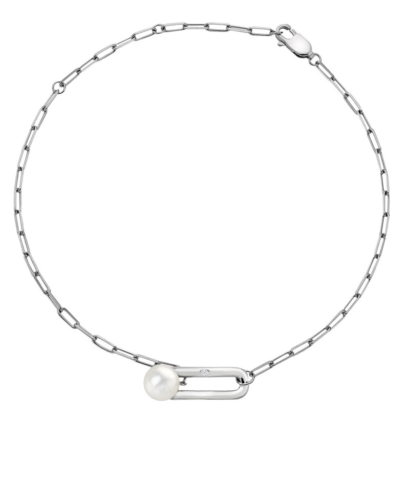 Hot Diamonds Elegantní stříbrný náramek s diamantem a perličkou Linked DL652