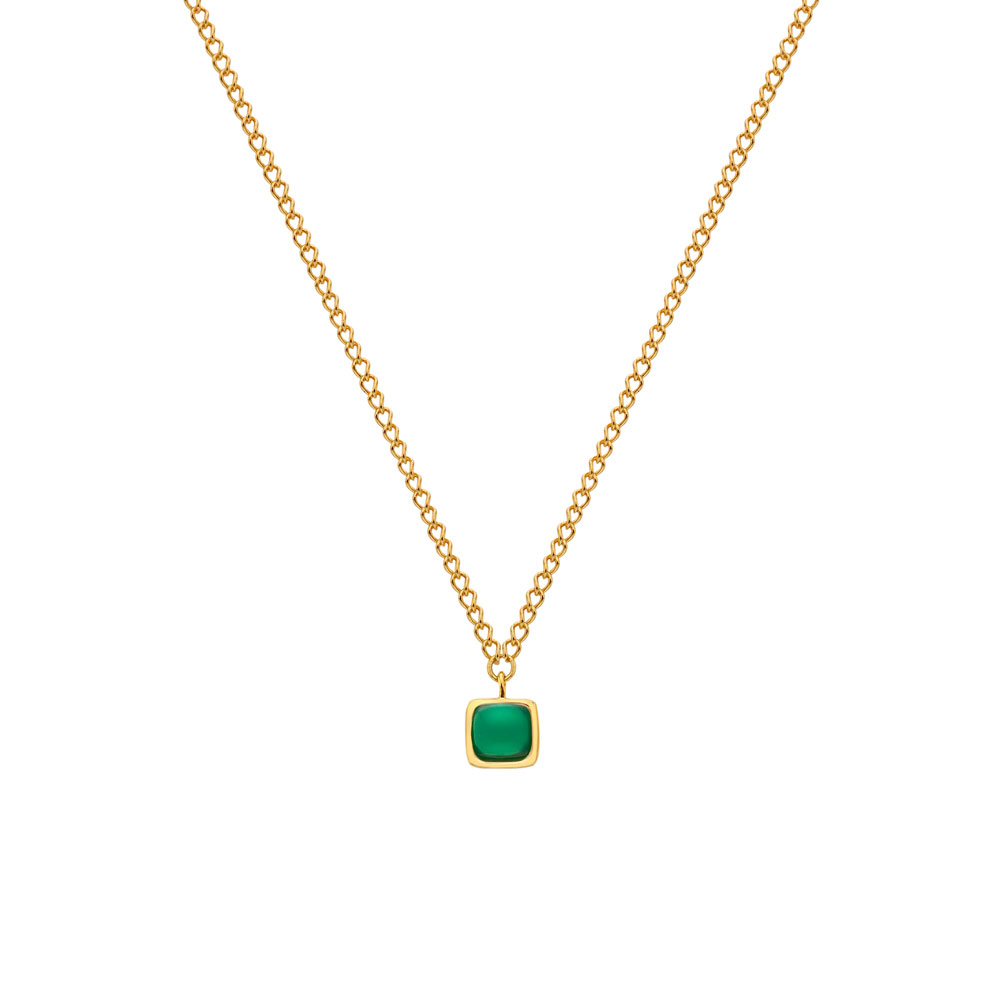 Hot Diamonds -  Jemný pozlacený náhrdelník se zeleným achátem a diamantem Gemstones DN197