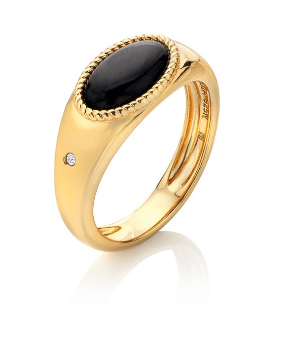 Hot Diamonds -  Pozlacený prsten s onyxem a diamantem Jac Jossa Hope DR257 56 mm