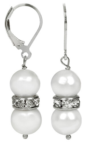 JwL Luxury Pearls Elegáns fülbevaló fehér igazgyöngyökkel és kristályokkal JL0278