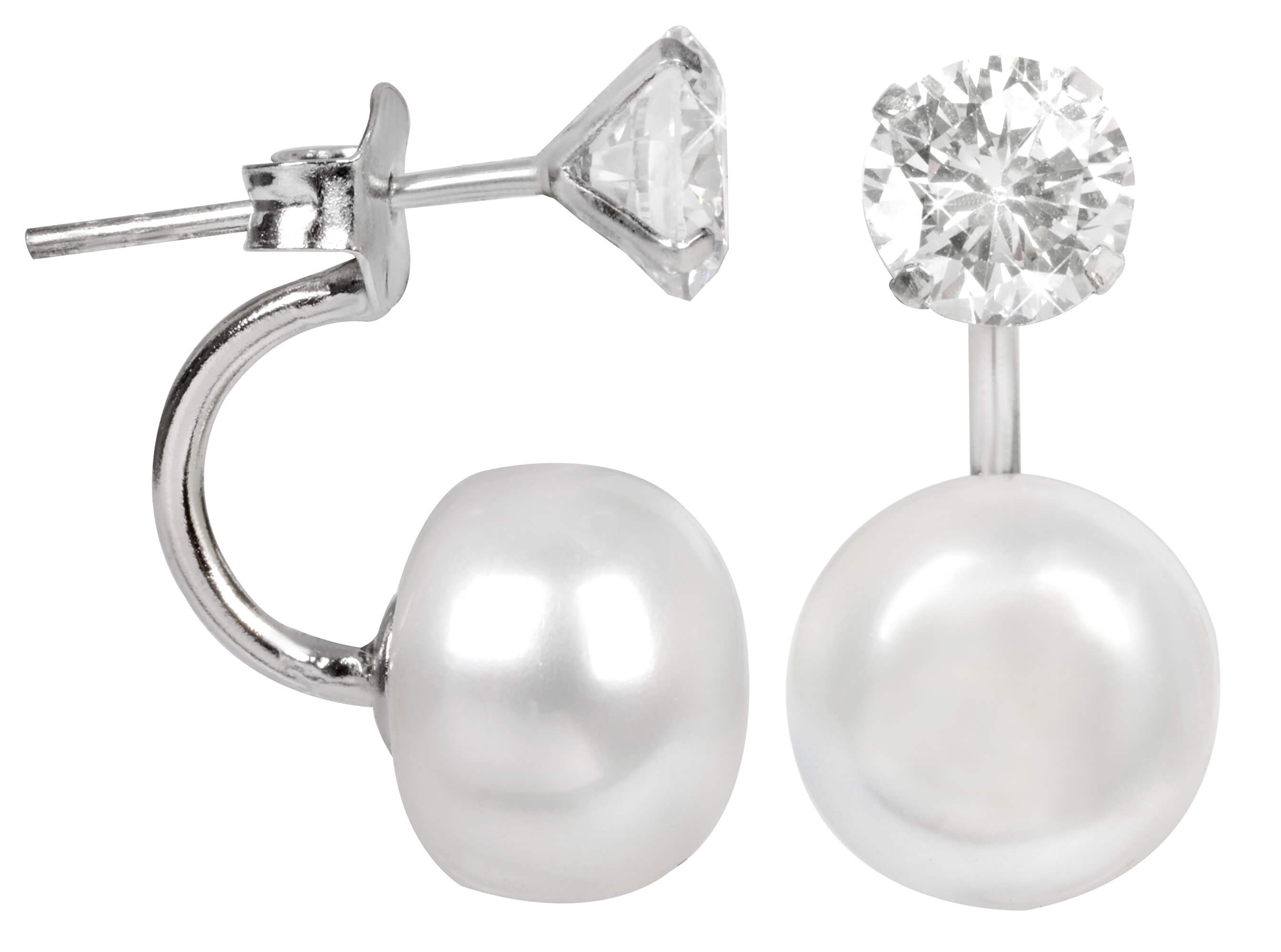JwL Luxury Pearls -  Originální náušnice s pravou perlou a krystalem 2v1 JL0059