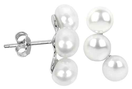 Levně JwL Luxury Pearls Stříbrné náušnice se třemi pravými perlami JL0283