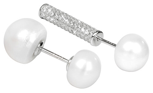 JwL Luxury Pearls Stříbrné asymetrické náušnice s pravými bílými perlami a zirkony JL0256