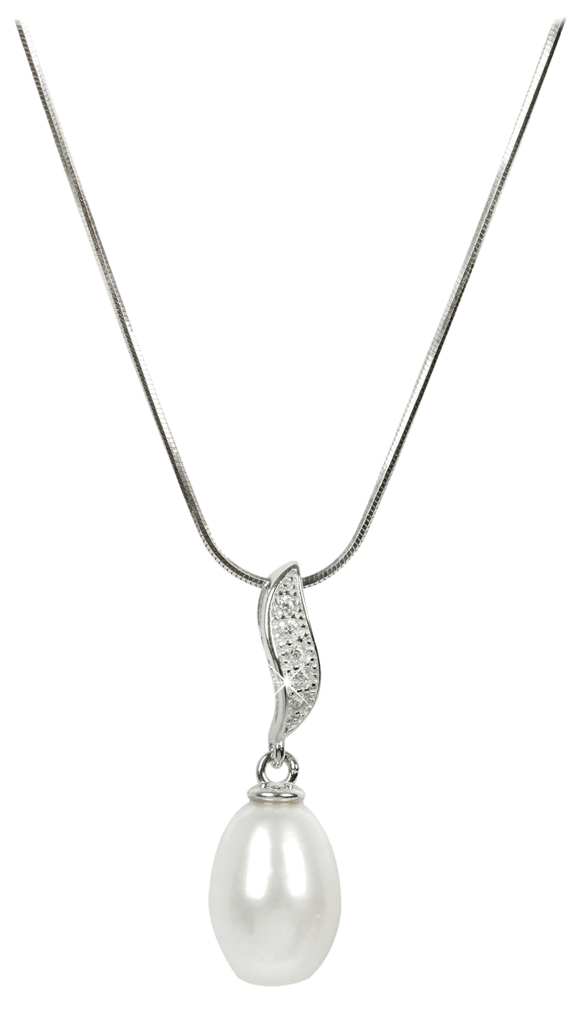 JwL Luxury Pearls Strieborný náhrdelník s perlou a zirkónmi JL0200 (retiazka, prívesok)