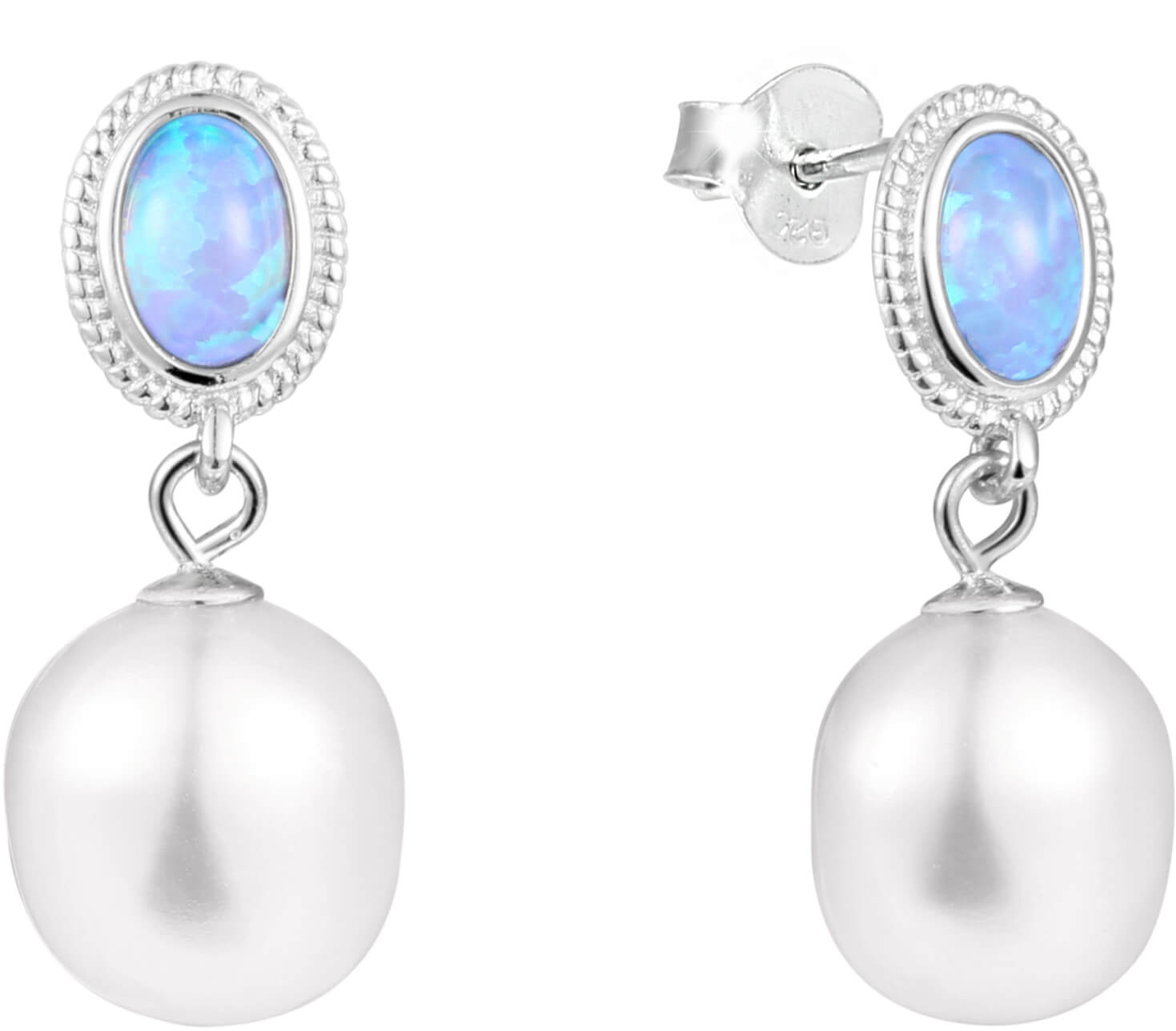 JwL Luxury Pearls Luxusní náušnice s pravou barokní perlou a opálem JL0583