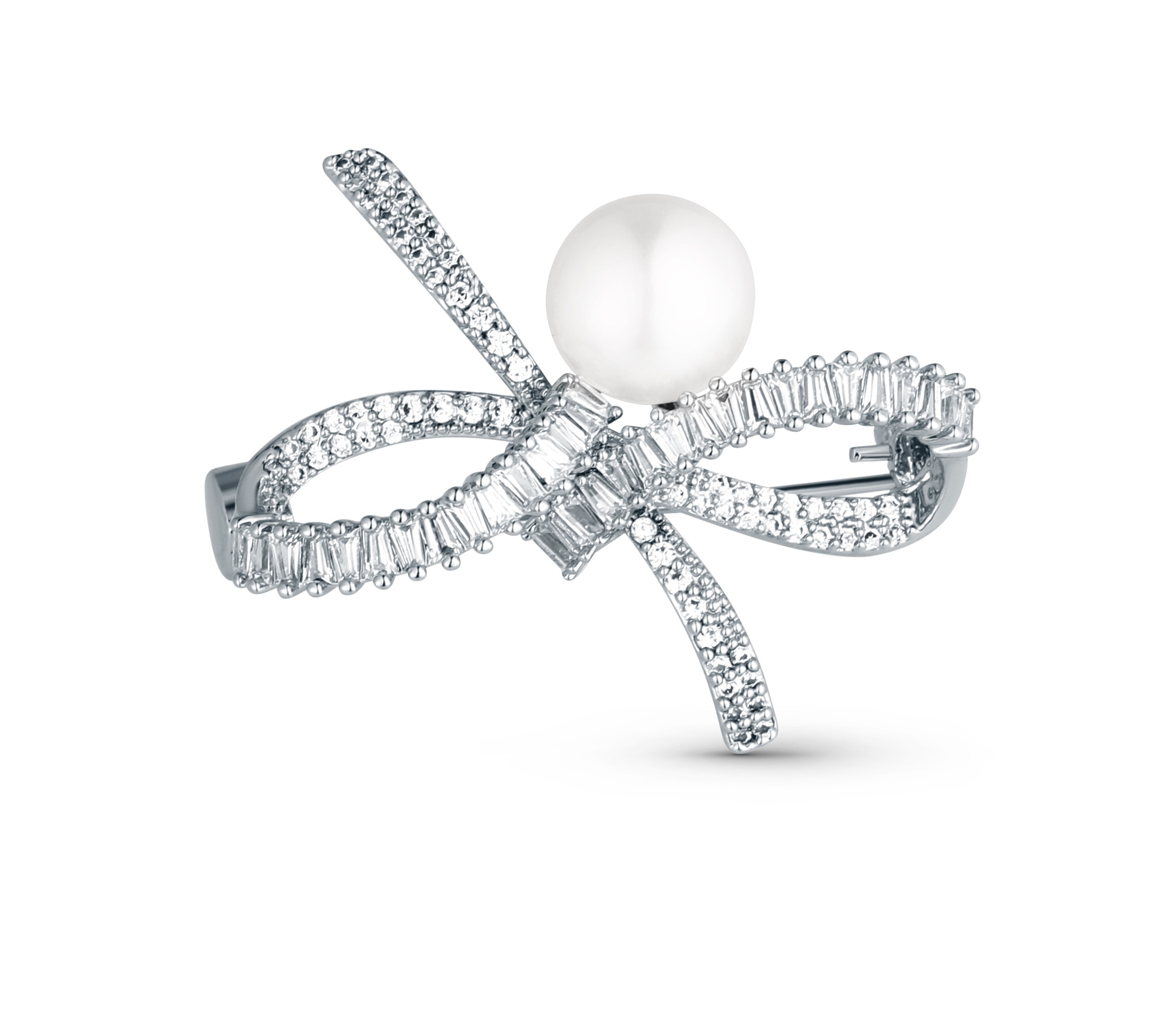 JwL Luxury Pearls -  Blyštivá dámská brož Mašle s pravou perlou a krystaly JL0842