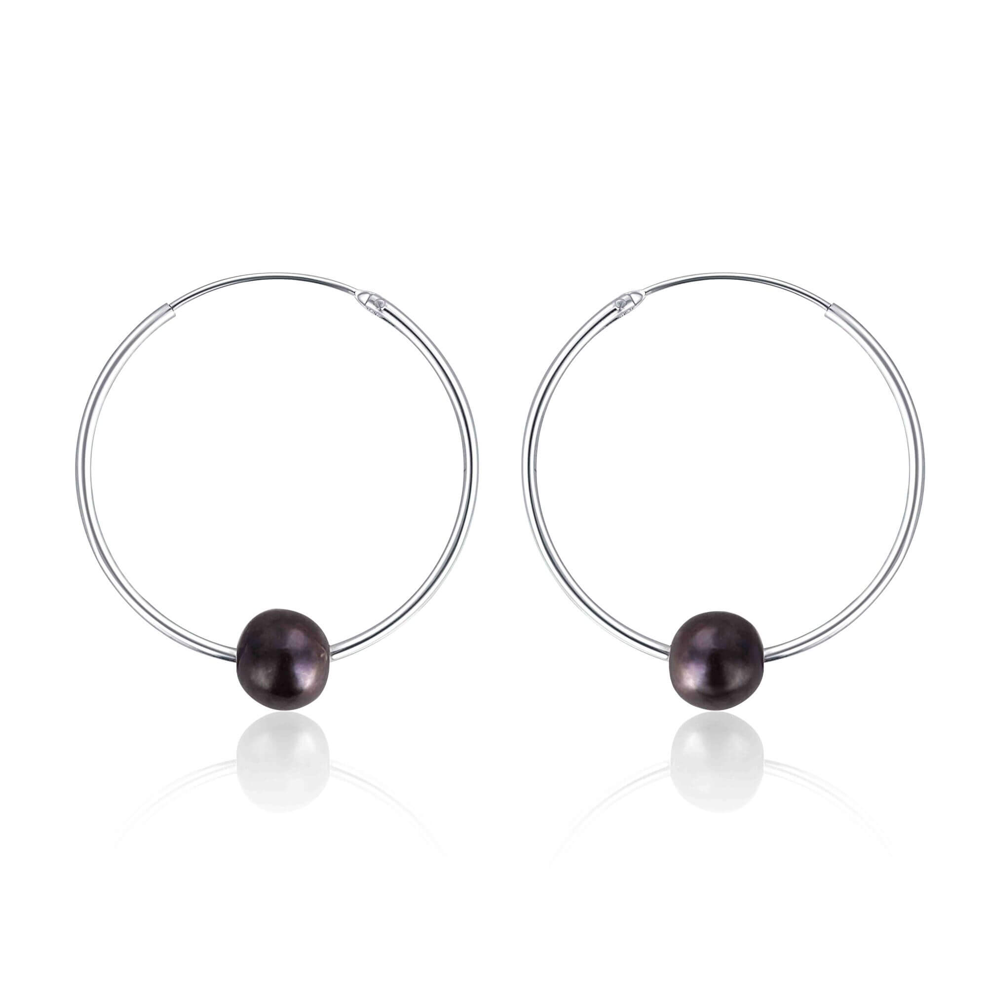JwL Luxury Pearls -  Stříbrné náušnice kruhy s pravými černými perlami JL0632