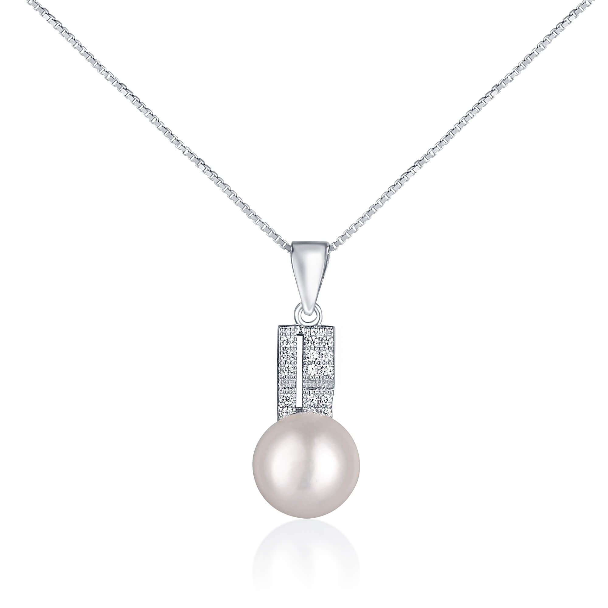 JwL Luxury Pearls Elegantný náhrdelník s pravou perlou a zirkónmi JL0645 (retiazka, prívesok)