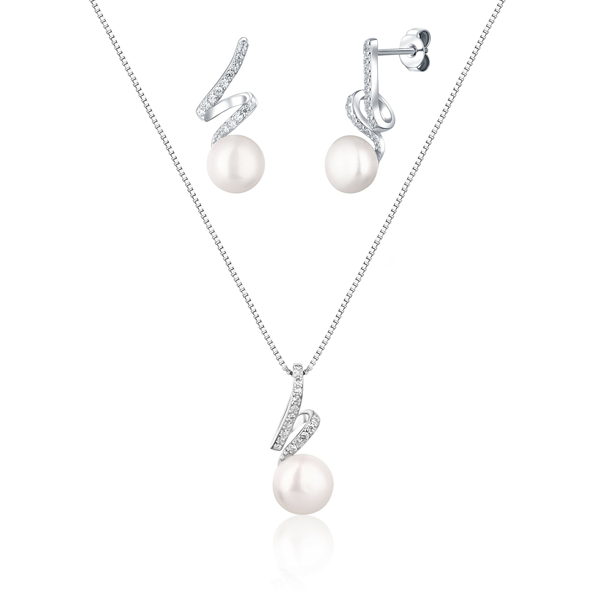 JwL Luxury Pearls Elegantní set šperků s pravou perlou a zirkony JL0746 (řetízek, přívěsek, náušnice