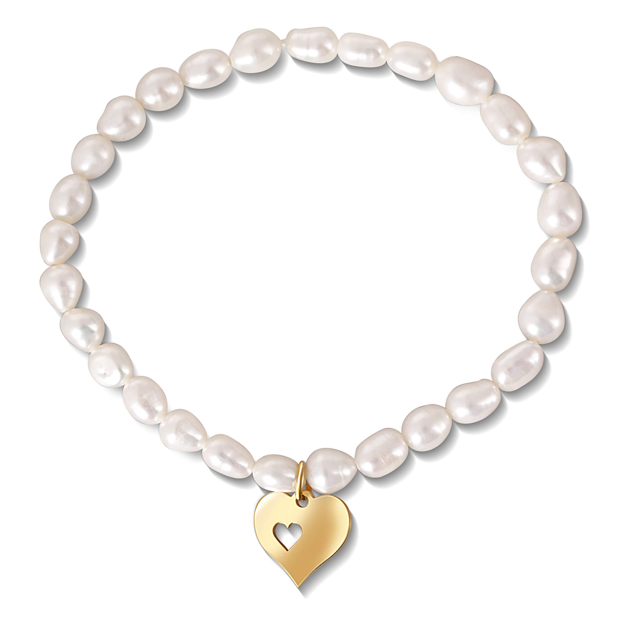 Levně JwL Luxury Pearls Jemný náramek z pravých perel s pozlaceným srdíčkem JL0691
