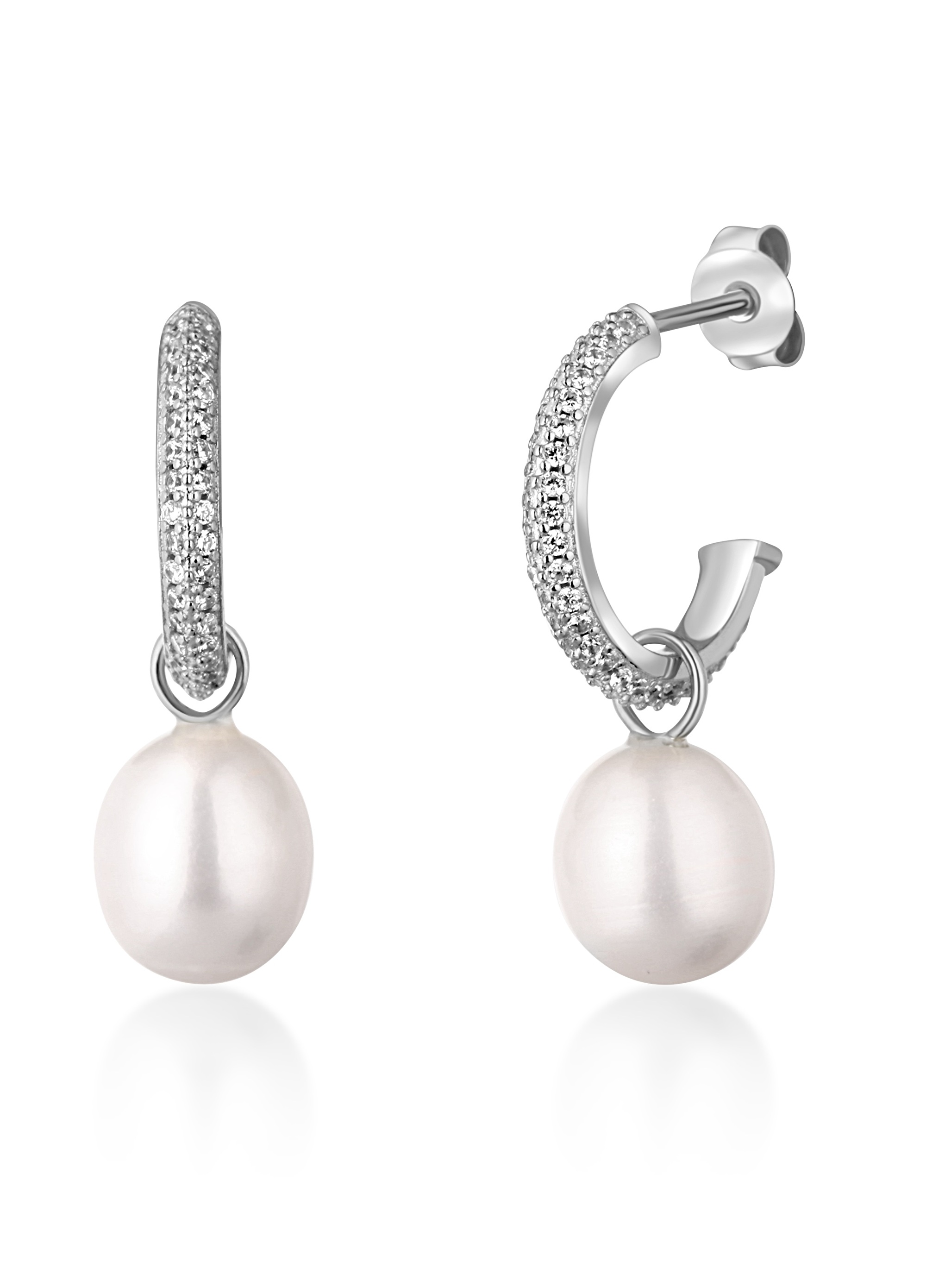 JwL Luxury Pearls Nádherné stříbrné náušnice kruhy s pravými perlami 2v1 JL0770