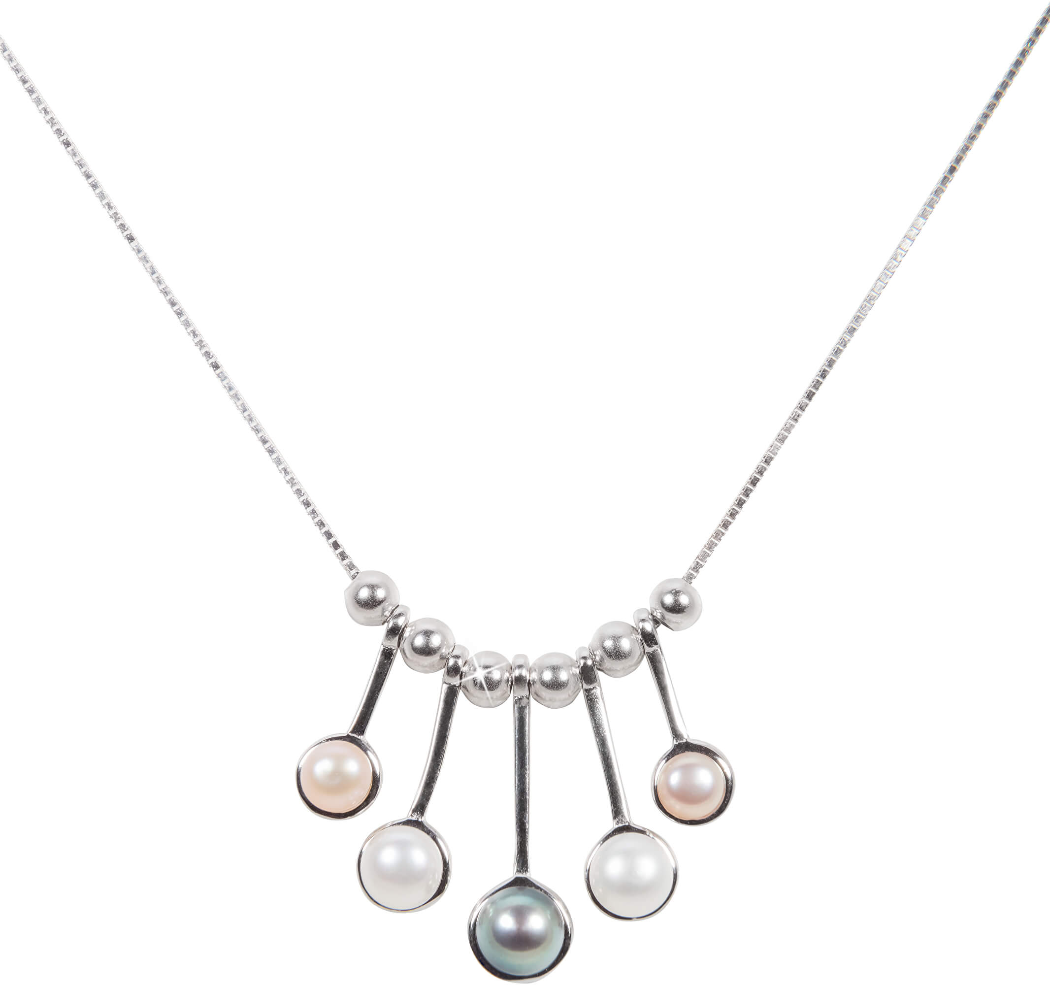 JwL Luxury Pearls Něžný stříbrný náhrdelník s pravými perličkami JL0459 (řetízek, přívěsek)