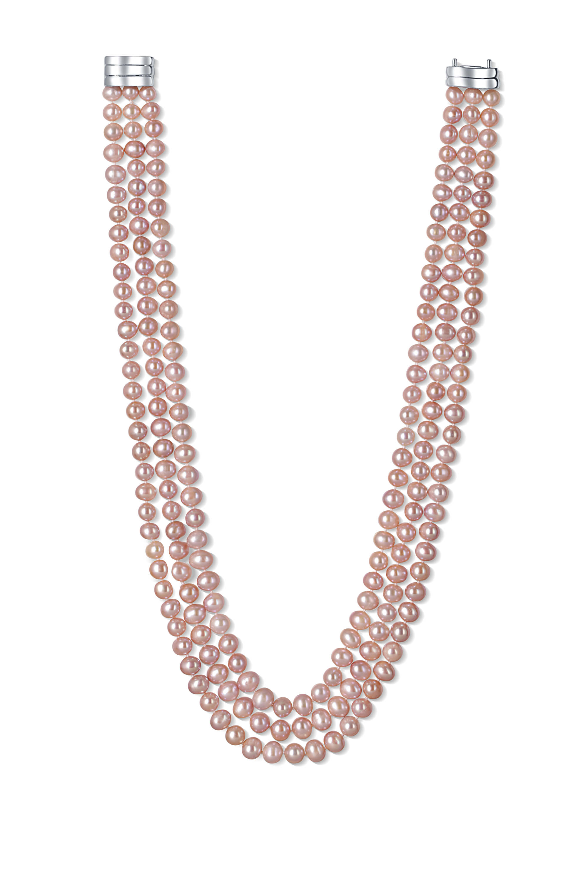 Levně JwL Luxury Pearls Půvabný třířadý náhrdelník z pravých růžových říčních perel JL0671