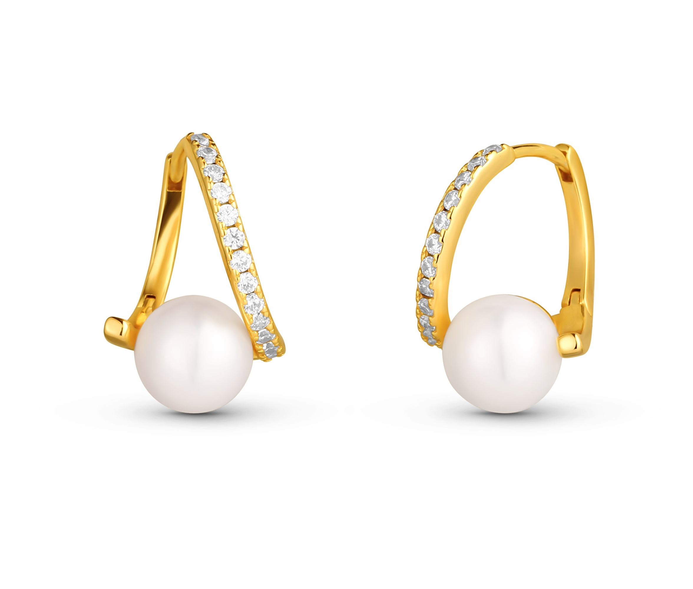 JwL Luxury Pearls -  Slušivé pozlacené náušnice s pravou perlou a zirkony JL0850
