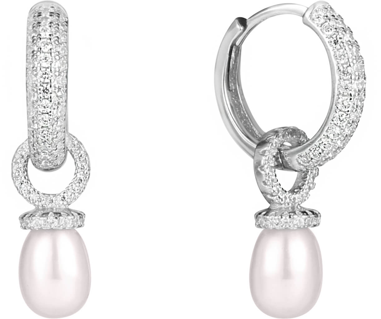 JwL Luxury Pearls Stříbrné multifunkční náušnice kroužky s pravou perlou a zirkony JL0592