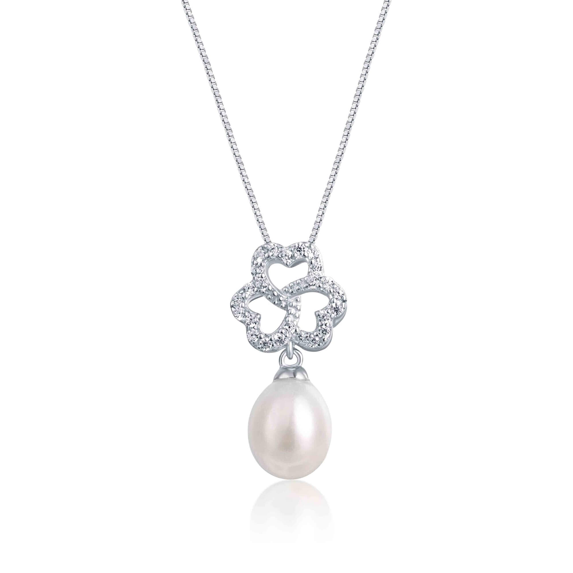 JwL Luxury Pearls Stříbrný náhrdelník se zirkony a pravou perlou JL0610