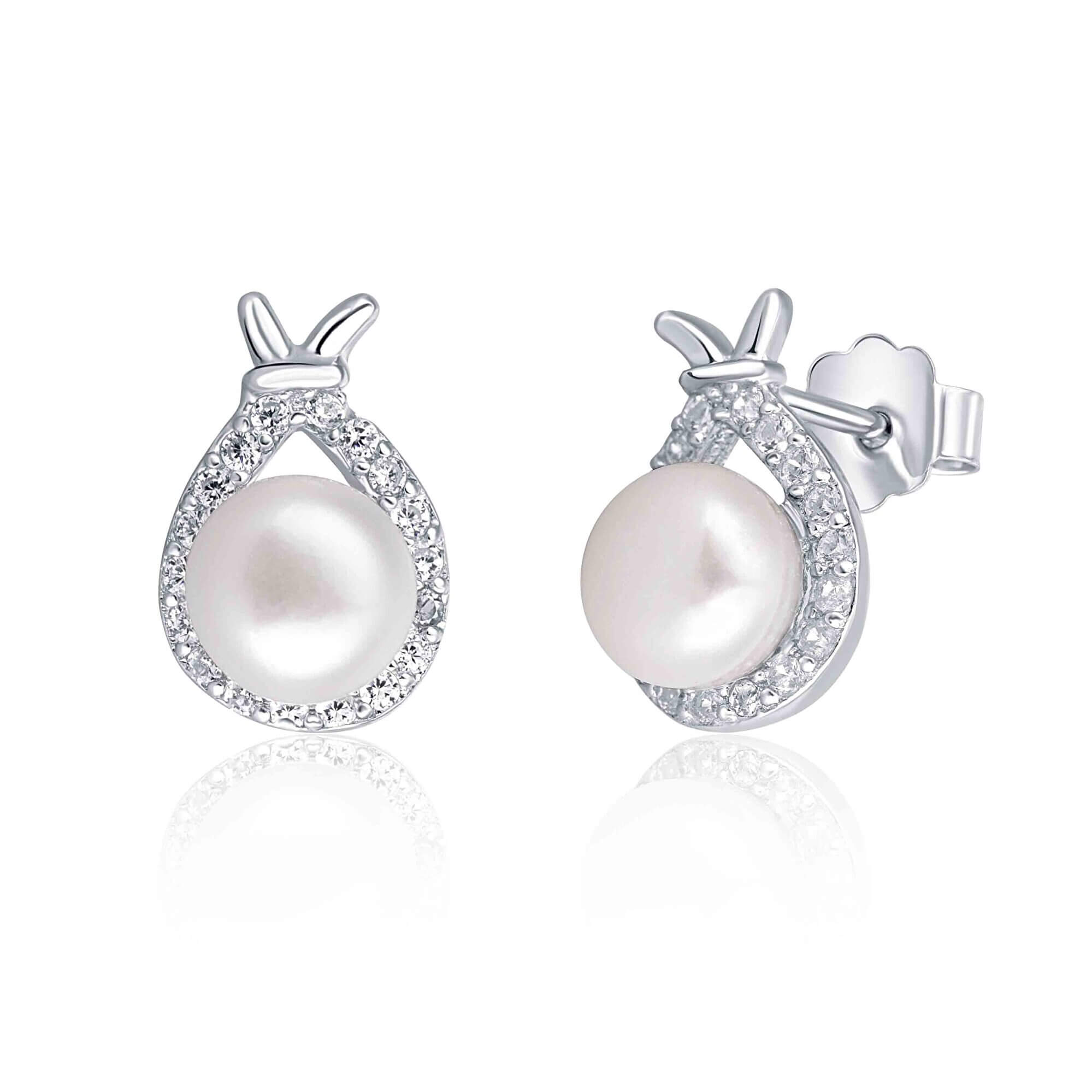 JwL Luxury Pearls Stylové stříbrné náušnice s perlou a zirkony JL0605