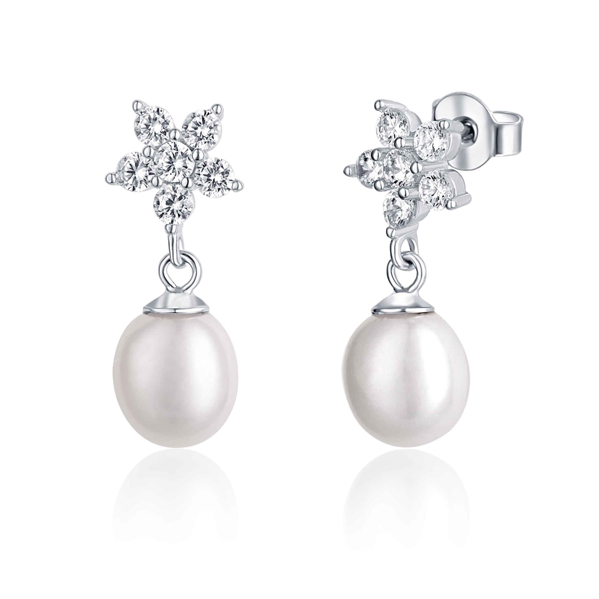 JwL Luxury Pearls Stylové stříbrné náušnice s perlou a zirkony JL0606