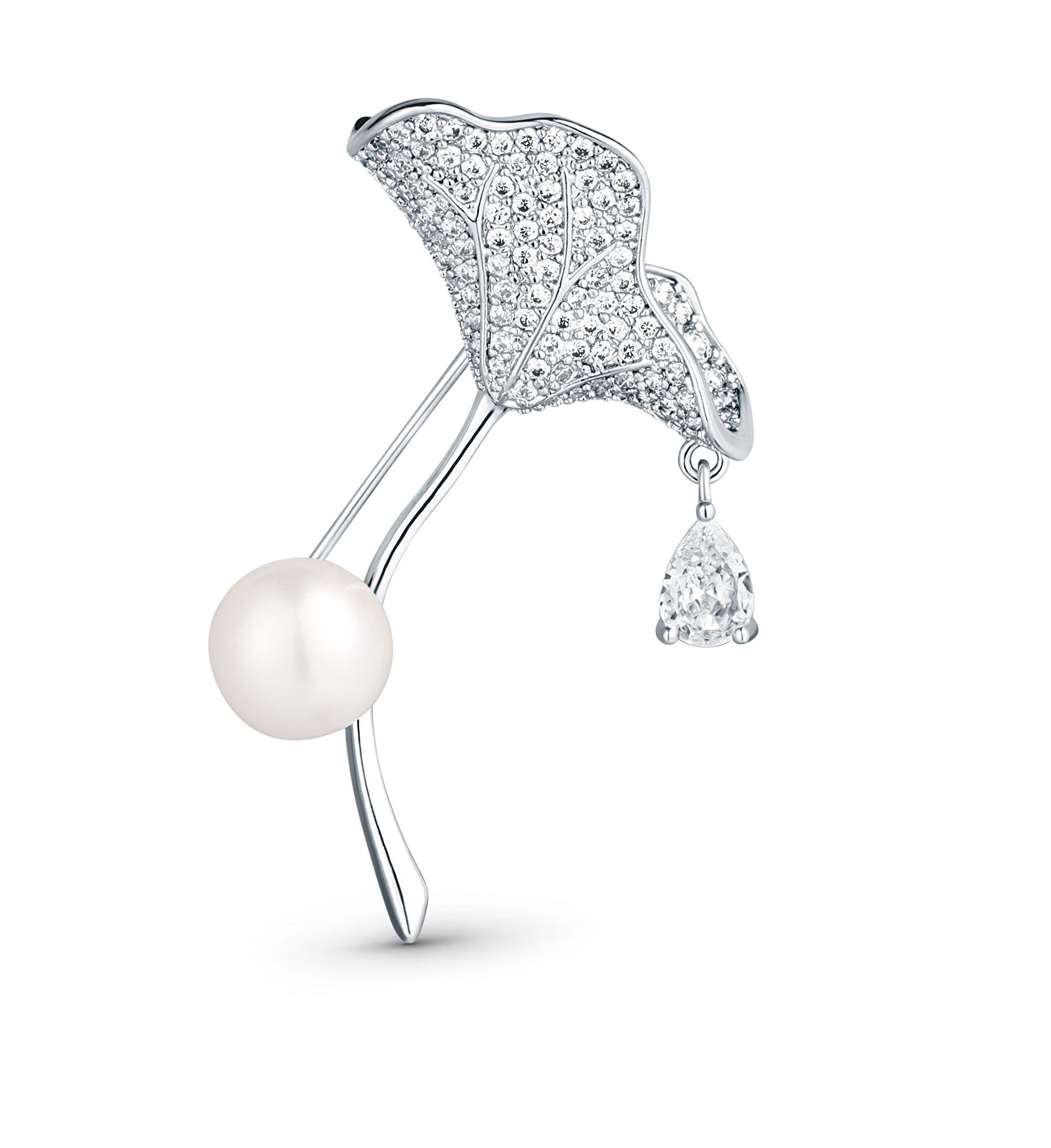 Levně JwL Luxury Pearls Třpytivá brož 2v1 s krystaly a pravou perlou Ginkgo JL0838
