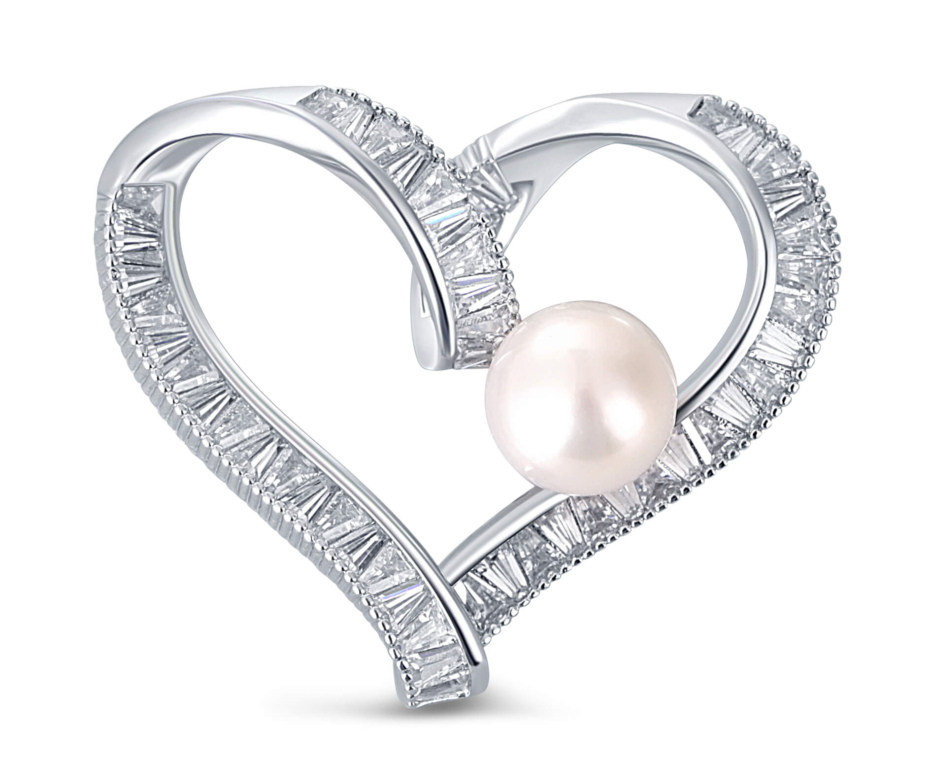 JwL Luxury Pearls Csillogó szív bross valódi gyönggyel és kristályokkal JL0695