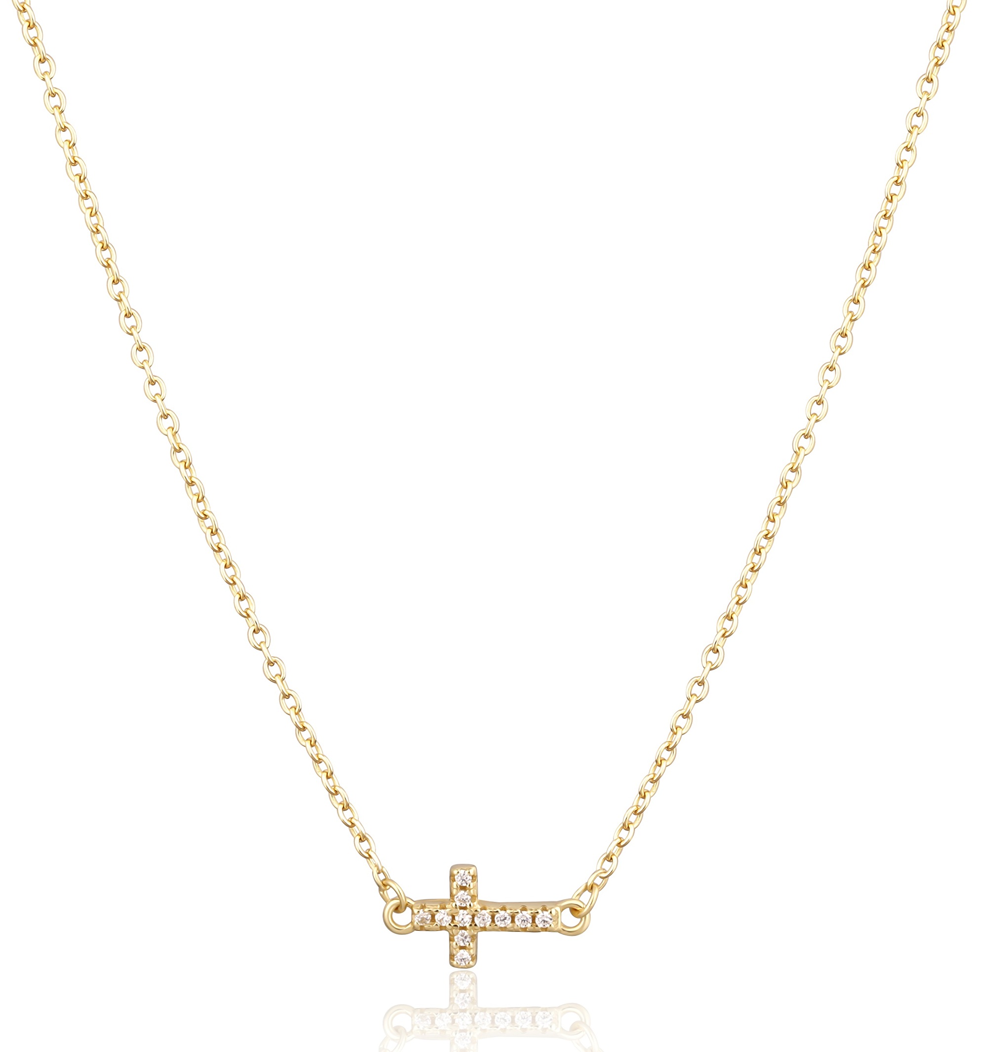 JVD Pozlacený náhrdelník Křížek se zirkony SVLN0442XH2GO45