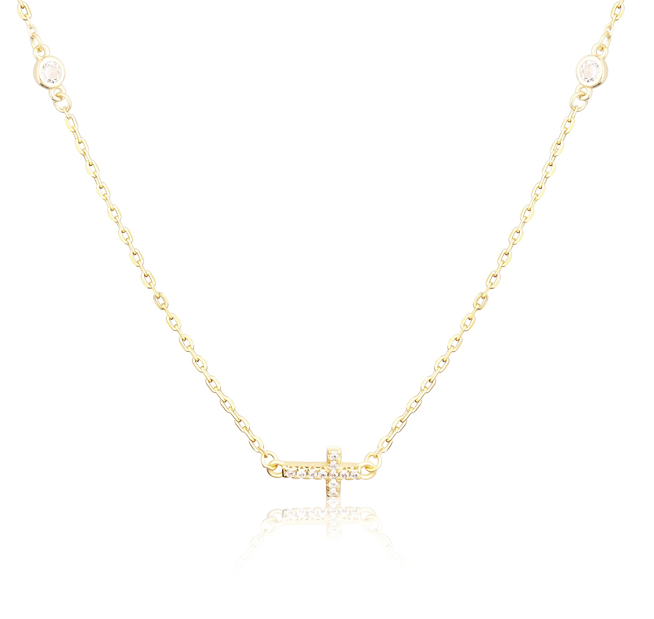 JVD -  Slušivý pozlacený náhrdelník Křížek se zirkony SVLN0017SH2GO45