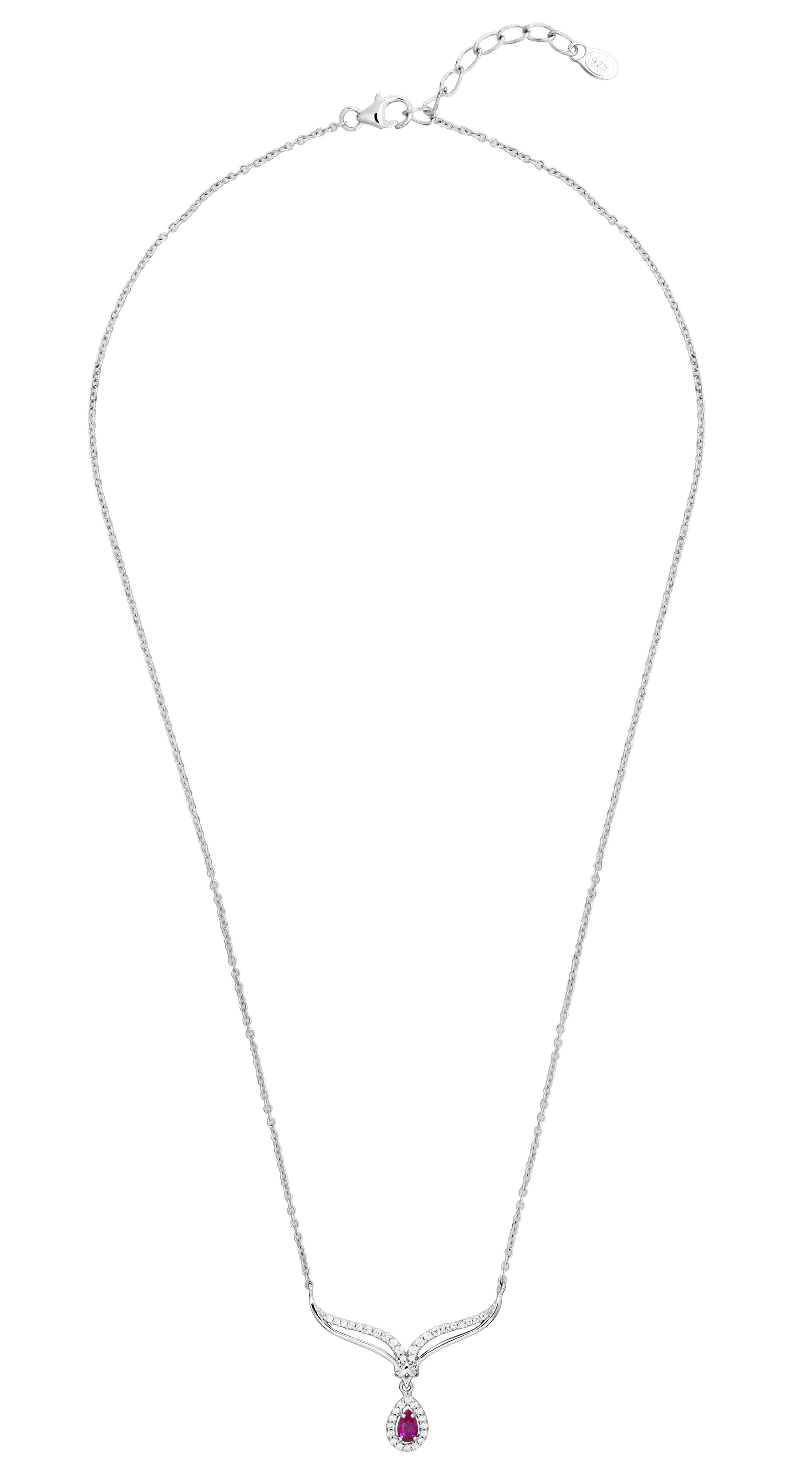 JVD Slušivý strieborný náhrdelník s rubínom a zirkónmi SVLN0660SH8R100