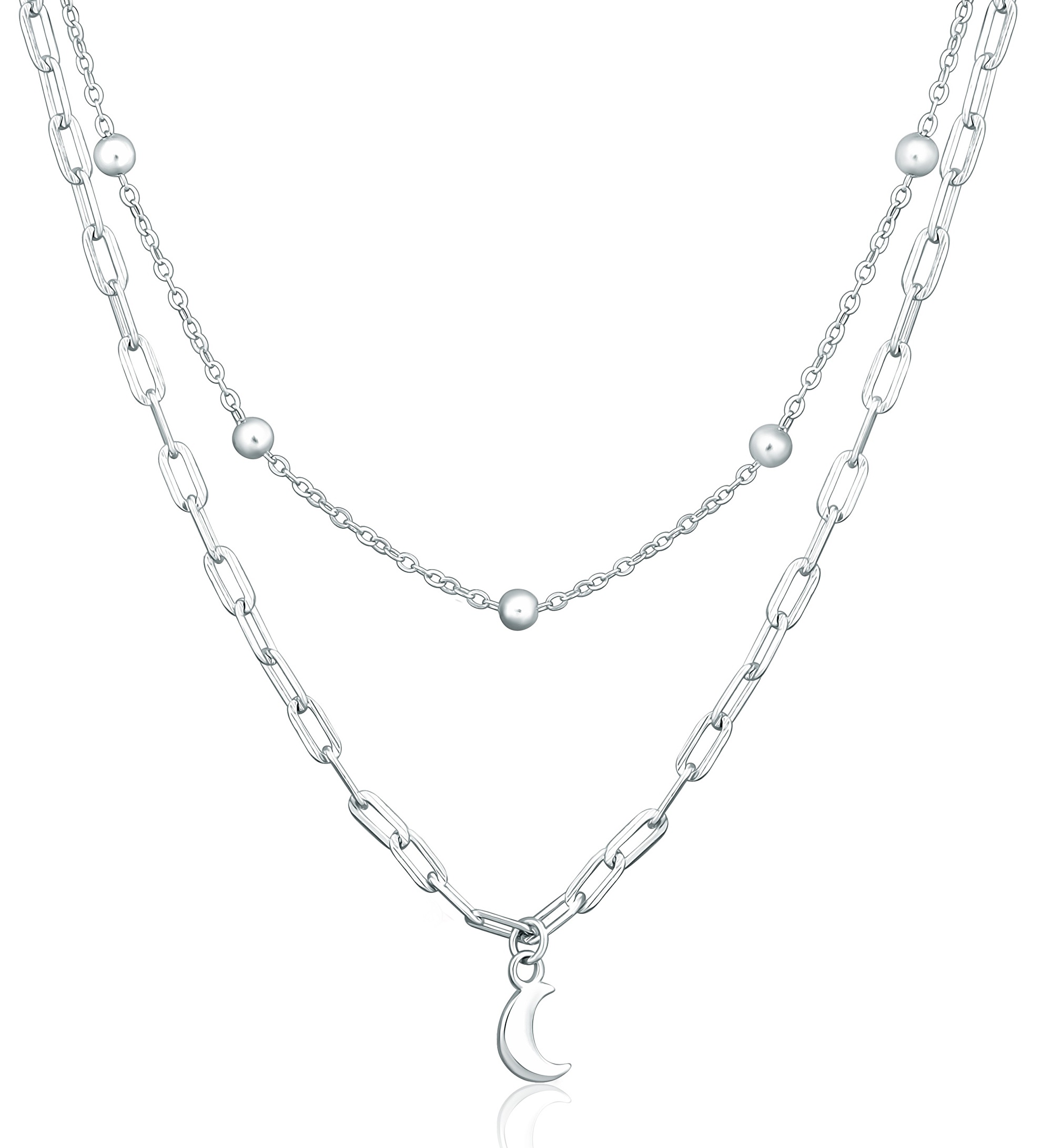 Levně JVD Stylový dvojitý stříbrný náhrdelník Měsíc SVLN0413X610050