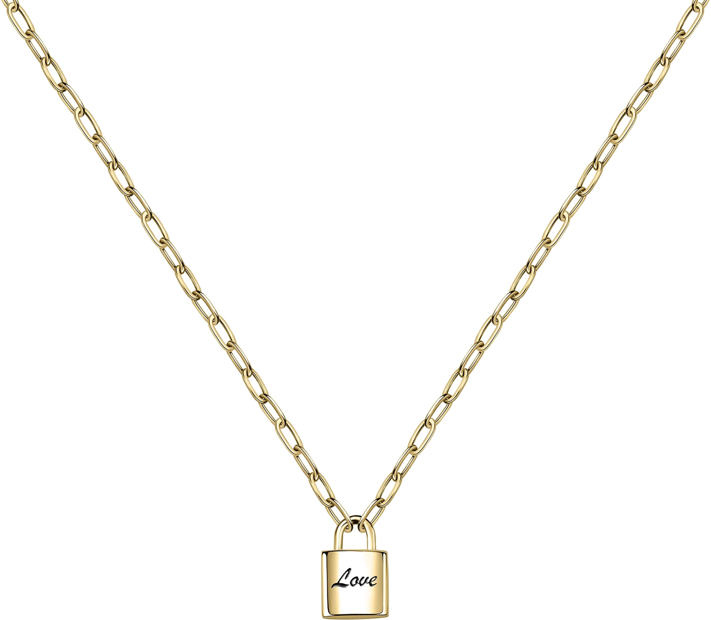 La Petite Story -  Pozlacený náhrdelník s visacím zámečkem Love LPS10ASD04