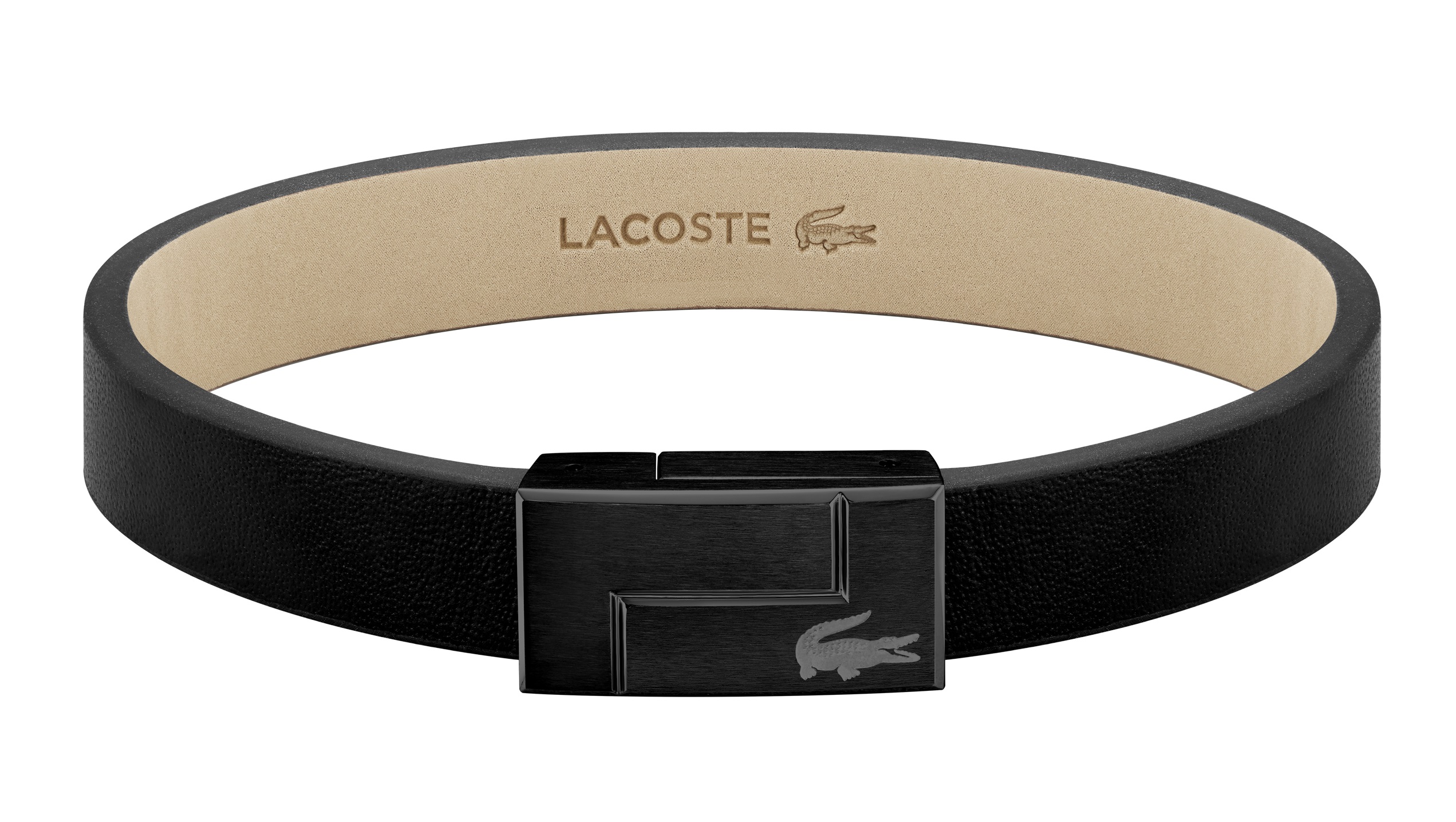 Levně Lacoste Černý kožený náramek Lacoste Traveller 2040073