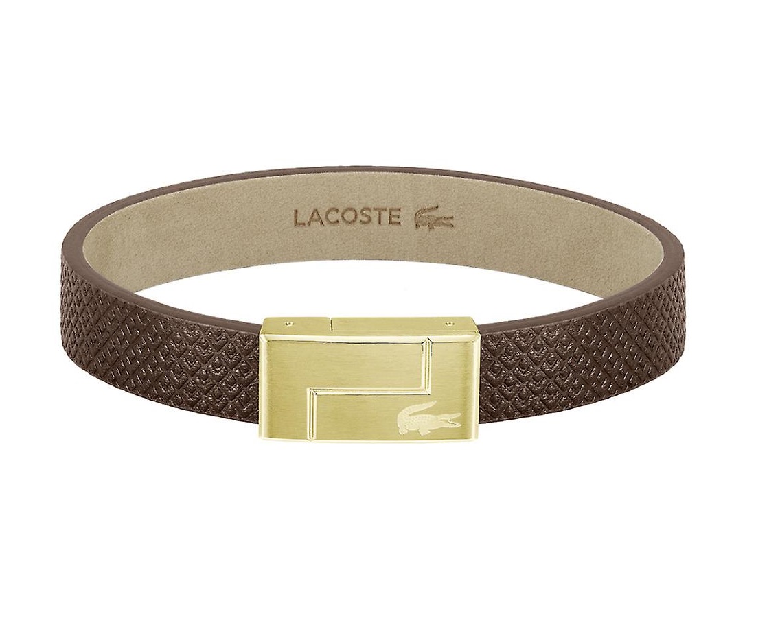 Levně Lacoste Hnědý kožený náramek Monogram Leather 2040187 17,5 cm