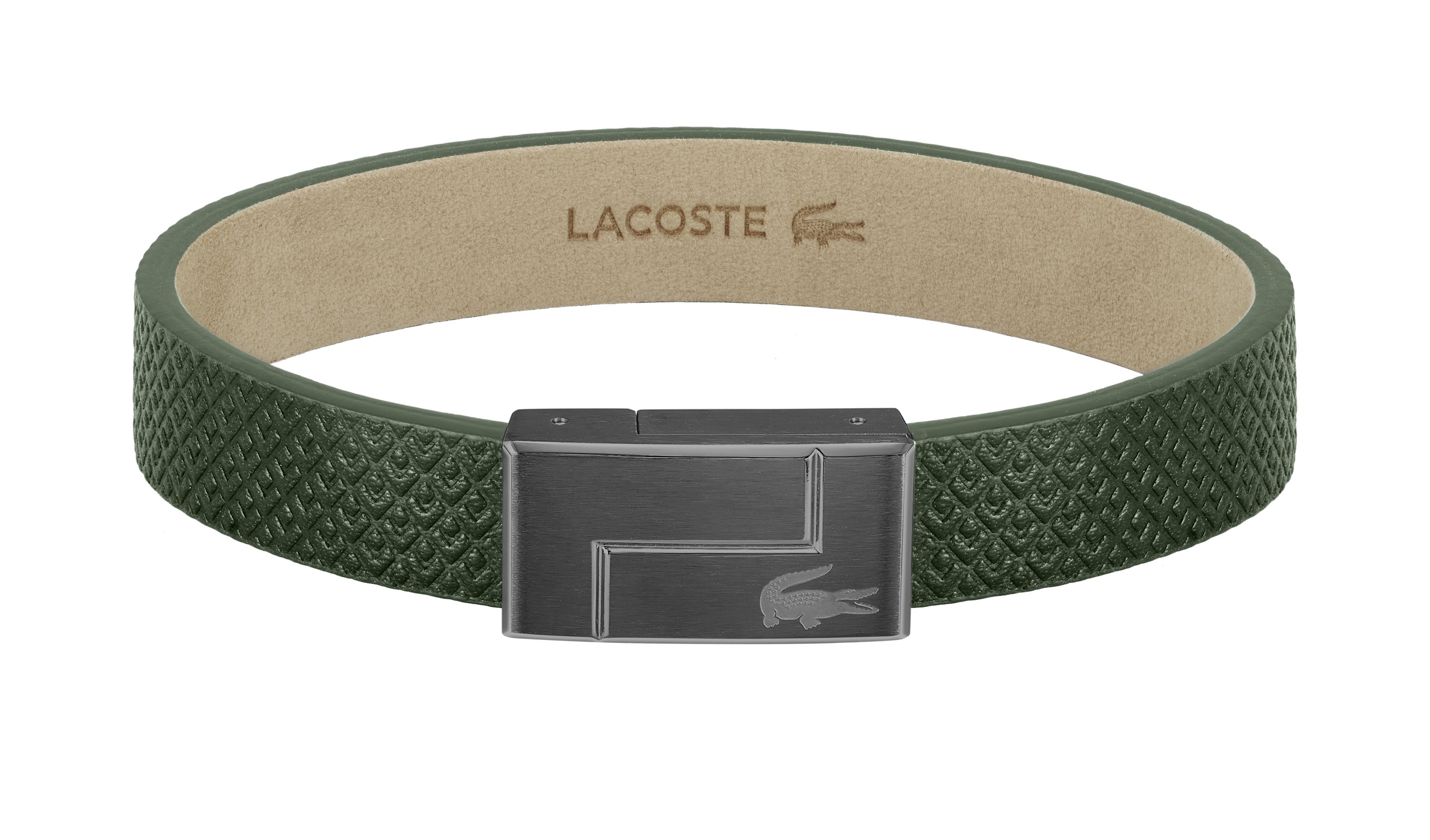 Lacoste Zelený kožený náramek Monogram Leather 2040186 17,5 cm