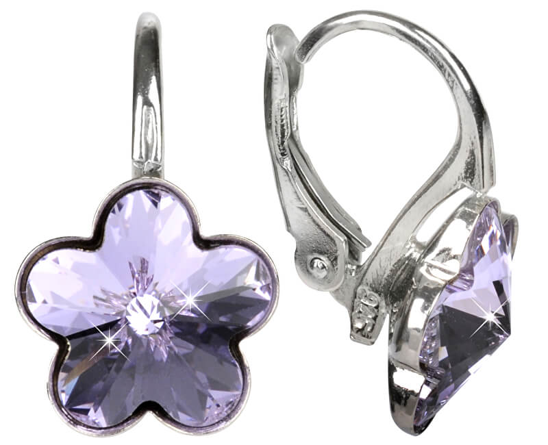 Levně Levien Dívčí stříbrné náušnice Flower Crystal Violet