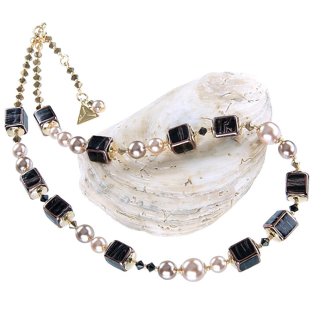 Lampglas Elegantní náhrdelník Black Love z perel Lampglas NCU31