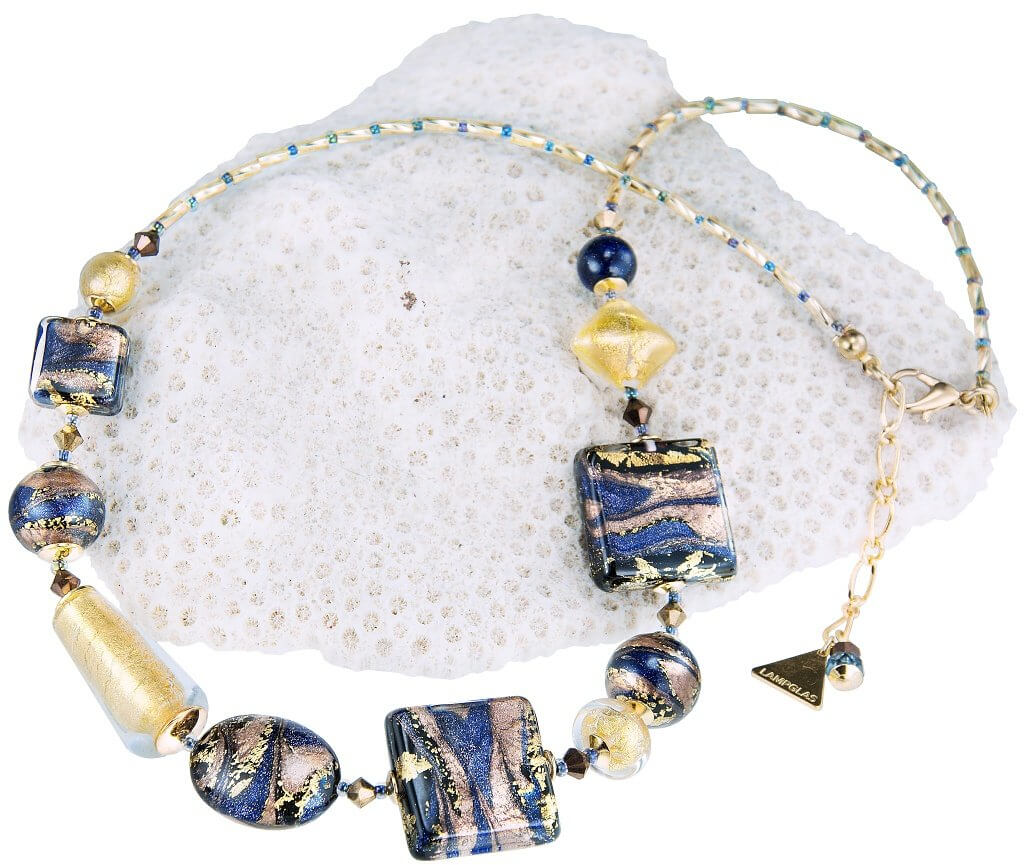 Levně Lampglas Honosný náhrdelník Egyptian Goddess s 24karátovým zlatem v perlách Lampglas NRO4